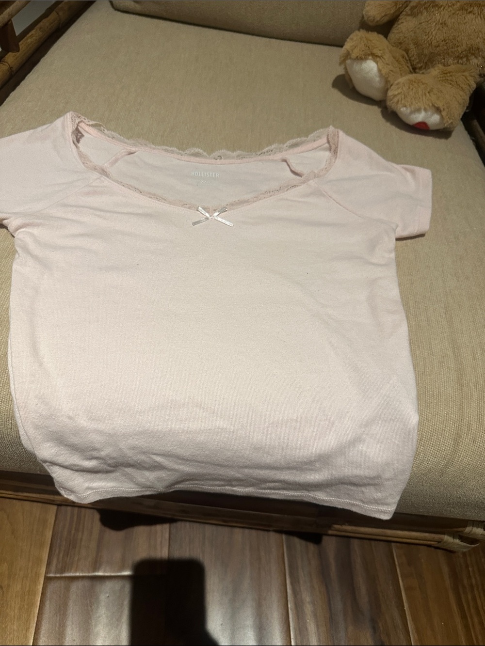 Hollister Light Pink Lace-Trim Short Sleeve Tee
